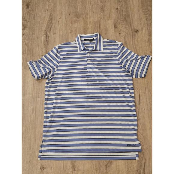 RLX Ralph Lauren Polo Shirt Mens Large Blue Striped Performance Golf Wicked - Picture 1 of 7